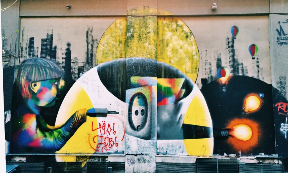 Street Art on the back streets of Ermou 